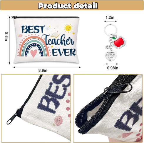 Teacher Appreciation Gifts Set, 6 PCS Makeup Bags & 6 PCS Heart-Shaped Keychains, Valentines Graduation Gifts