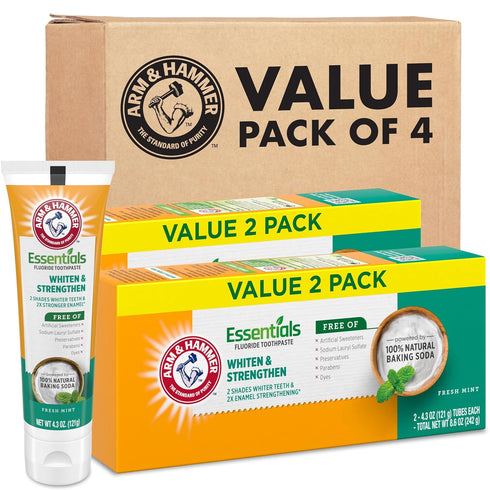 ARM & HAMMER Essentials Whiten & Strengthen Fluoride Toothpaste-4 Pack of 4.3oz