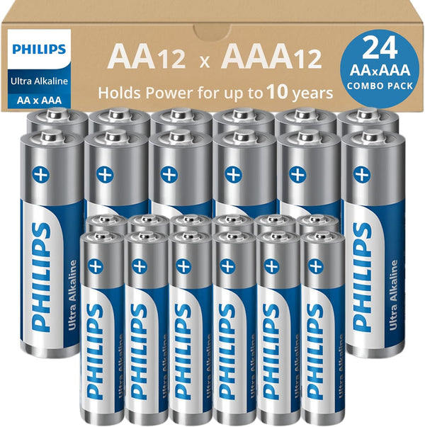 Philips - AA and AAA Batteries 24-Count Combo Pack, Ultra Alkaline Battery Variety