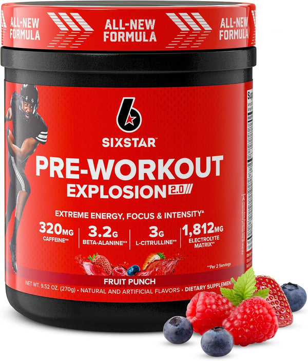 Six Star Pre-Workout Powder for Men & Women, Fruit Punch, 30 Servings - Energy Powder Drink Mix