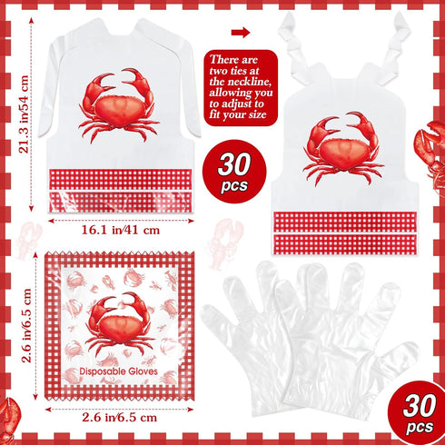 Set Chicingyou Crab Lobster Bibs and Plastic Disposable Gloves Disposable Adult Feast Bibs Gloves Supplies