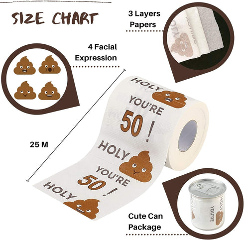 Happy 50th Birthday Gifts, 3-Ply Toilet Paper Roll, Gag Funny Birthday Gift for 50th Birthday Party Decorations
