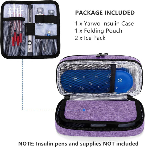 Yarwo Insulin Cooler Travel Case, Double-Layer Diabetic Organizer with 2 Ice Packs for Insulin Pens, Blood Glucose
