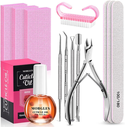 Nail File and Buffer Set, MORGLES 3pcs Nail Files 100/180 with 2pcs Buffers, Cuticle Trimmer Kit for Women