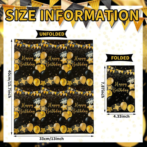 Zonon 200 Pcs Happy Birthday Guest Napkins Black and Gold Themed Disposable Party Napkins Balloon Disposable Hand
