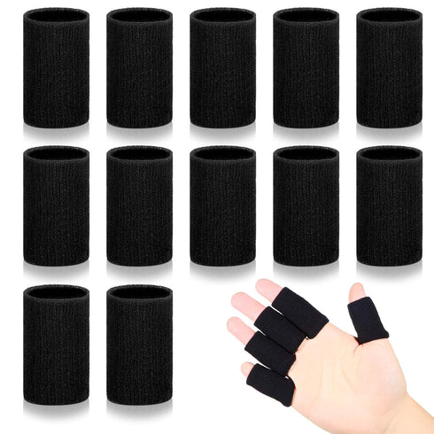 Civaner 12 Finger Sleeves for Sports, Breathable Elastic Joint Compression Protectors for Arthritis Pain Relief (Black).