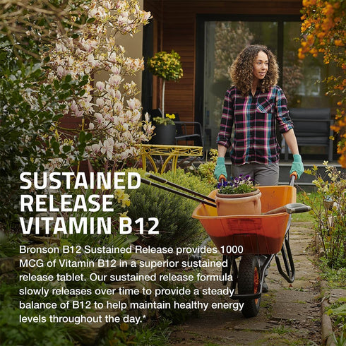 Bronson Vitamin B12 1000 mcg Sustained Release Tablets - 250 Count for Nervous System Support