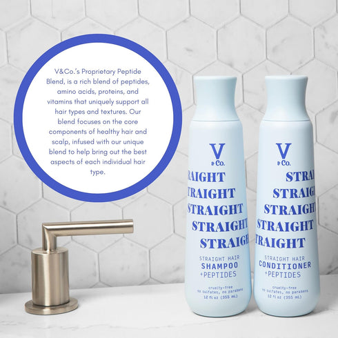 V&Co. Beauty Straight Hair Moisturizing Shampoo with Peptide Technology, 12 oz