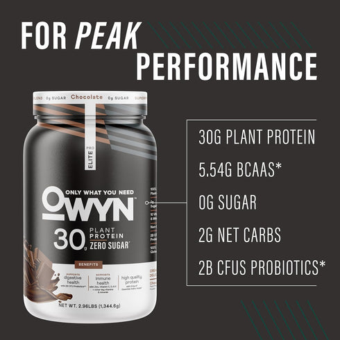 OWYN Only What You Need Pro Elite Vegan, 30g Plant-Based High Protein Powder, Zero Sugar, Dark Chocolate