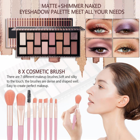 Teen Makeup Kit for Girls, Includes Eyeshadow Palette, Eyeliner, Makeup Brush Set, Lipgloss, Mascara, Eyebrow Pencil