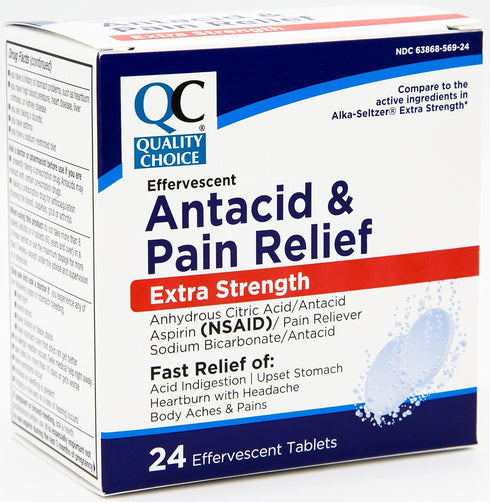 Quality Choice Extra Strength Effervescent Antacid and Pain Relief Tablets, 24 Effervescent Tablets