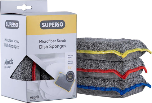 Miracle Microfiber Scrubbing Sponge, Extra Scrubbing Power Kitchen Sponge, 9-Pack by Superio, Super Absorbent