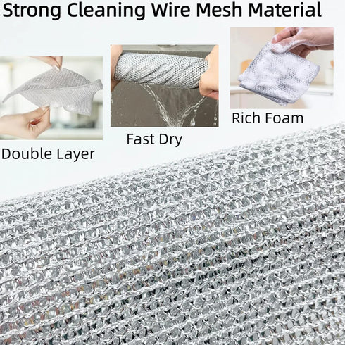 Non-Scratch Wire Cleaning Dishwash Dishcloth, Kitchen Washcloths for Washing Dishes, 10PCS, Silver