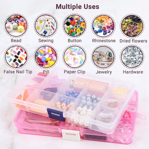 Small Compartment Organizer Case, 4PCS 15-Grid Adjustable Plastic Box with Dividers for Jewelry, Craft, and Hardware