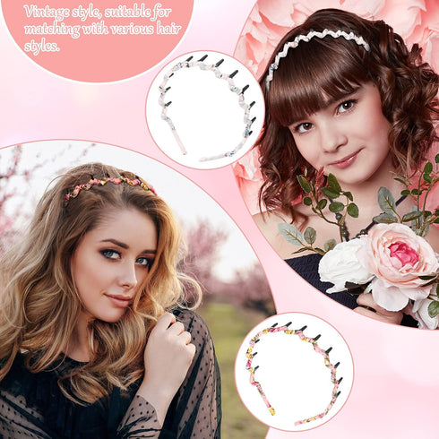 Syhood 6 Pieces Zigzag Headbands for Women, Wave Shape Plastic Hair Accessory, Shark Tooth Comb Hairbands (Chic Pattern)