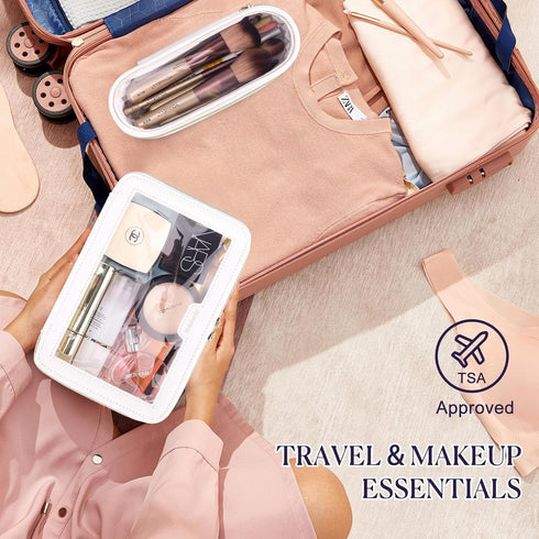 Transparent Waterproof Cosmetic Organizer, Clear Makeup Bag with Brush Bag, Travel Toiletry Bag with Zipper for Women