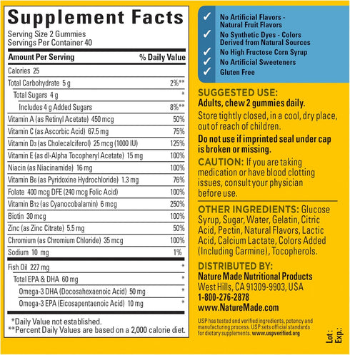 Gummies Omega-3, Gummy 80 Gummy 40 Nature Made Mens Multivitamin with Mens Multivitamins for Daily Nutritional Support