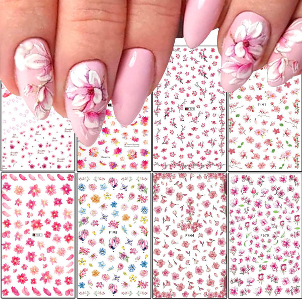 3D Pink Cherry Blossom Nail Art Stickers, Self-Adhesive Floral Designs, Spring Nail Art Supplies for Women
