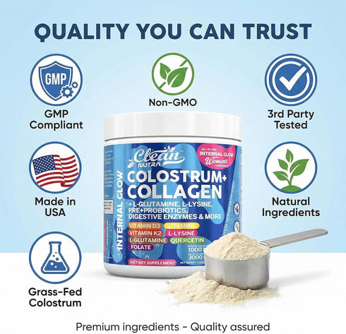 K2 Bovine Colostrum Powder + Collagen Peptides with L-Glutamine L-Lysine Prebiotics Probiotics Digestive Enzymes