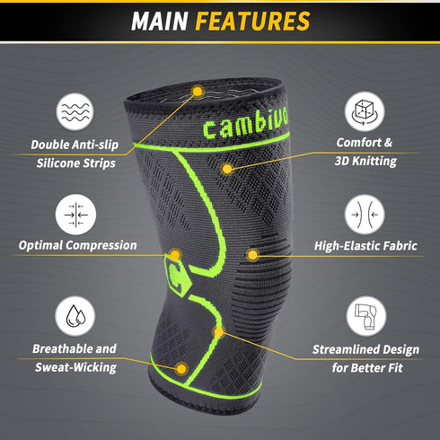 CAMBIVO 2 Pack Knee Brace, Compression Sleeve for Men and Women, Support for Running Hiking Sports