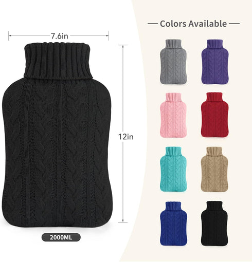 samply Hot Water Bottle with Knitted Cover, 2L Hot Water Bag for Hot and Cold Compress, Ideal for Pain Relief