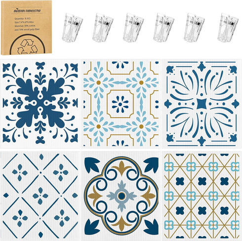 6 Pack Swedish Dishcloths for Kitchen, Reusable Paper Towels with Clips, Absorbent Dish Cloths for Home Cleaning