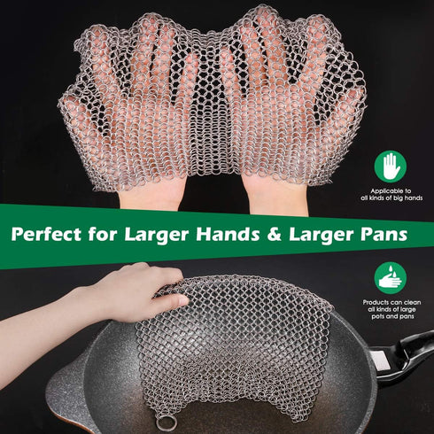 AMAGABELI GARDEN & HOME 10”x10” Stainless Steel Cast Iron Cleaner - Chainmail Scrubber for Cookware Accessories