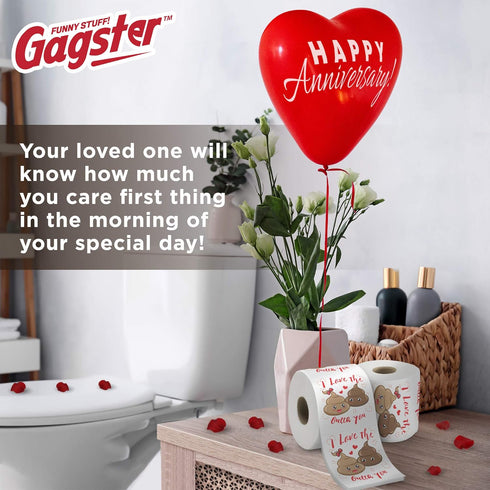 Romantic Toilet Paper Roll by Gagster - 3 Ply Funny Novelty Gag TP - 200 Sheets for Birthday, Valentine's Day Gift