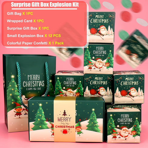 Seeroze BABORUI Christmas Surprise Gift Box with Confetti, Money Box for Cash Gift (Green Snowman)
