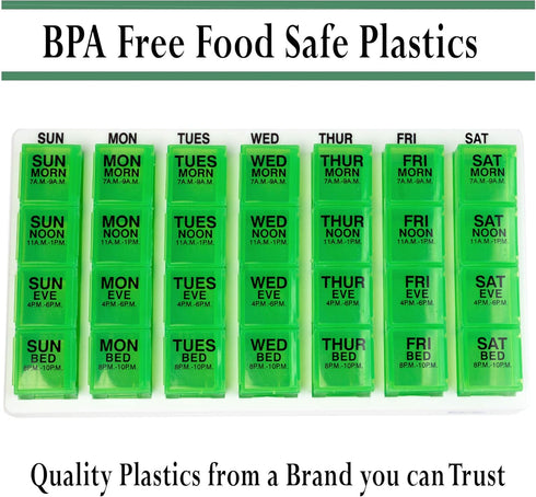 GMS 4 Times a Day Weekly Pill Reminder - Includes 7 Removable Pill Boxes in Flat White Tray