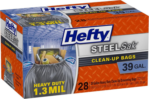 Hefty SteelSak Heavy Duty Large Clean-Up Trash Bags, 39 Gallon, 28 Count