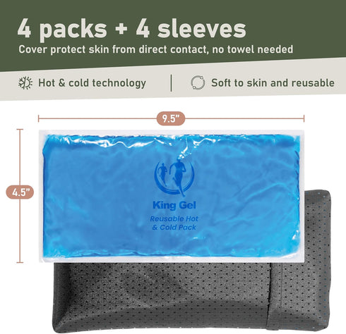 Gel Hot and Cold Pack for Pain Relief - Reusable Ice Packs for Injuries, Set of 4, Knee, Back, Wrist, Hand, Ankle