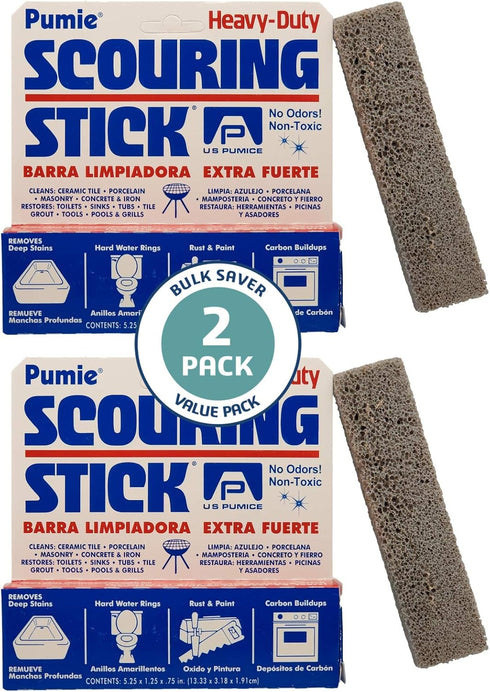 PUMIE Scouring Stick, Heavy Duty Extra Strong Pumice Cleaning Bar, 2 Pack