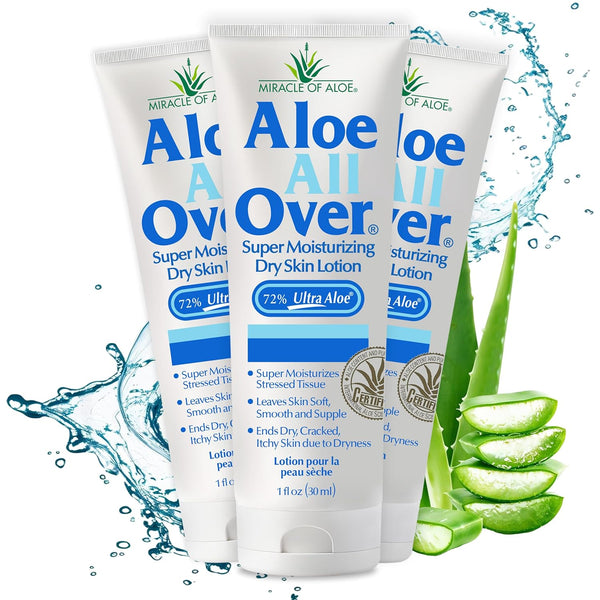 Miracle of Aloe Super Moisturizing Dry Skin Lotion, 3-Pack, 1 oz - 72% UltraAloe Aloe Vera Gel