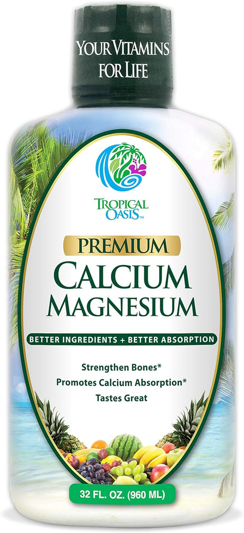 Tropical Oasis Liquid Calcium Magnesium - Natural Formula for Strong Bones - Liquid Vitamins with Calcium, Magnesium &