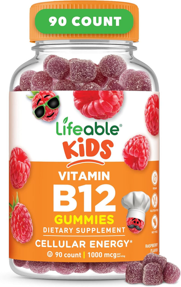 Lifeable Vitamin B12 for Kids, 1000 mcg Gummies, Gluten Free, Vegan B12 Vitamins for Energy, Mood, Nervous System