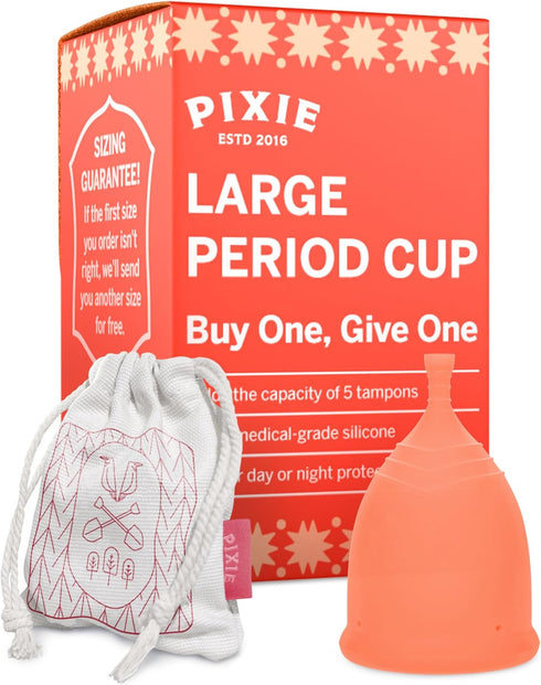 Pixie Menstrual Cup - 100% Medical-Grade Silicone - Ranked 1 for Soft Reusable Period Cup - Tampon Alternative (Large)