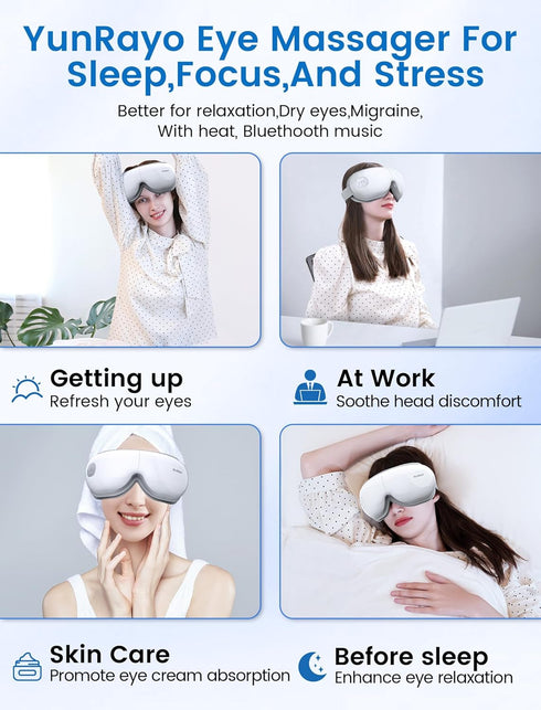 YunRayo Eye Massager with Bluetooth Music, Heat Therapy, Air Pressure & Vibration Rechargeable for Eye Fatigue, Dry
