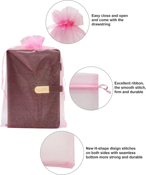 50pcs Large Pink Organza Bags 8X12 inch, Drawstring Jewelry Gift Bags for Baby Shower Birthday Wedding Party