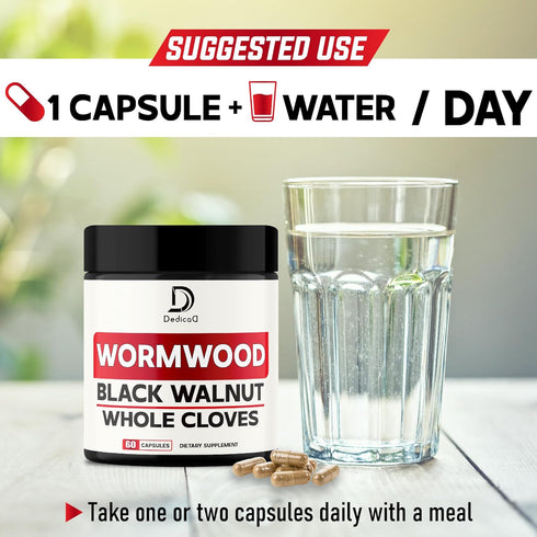 Wormwood Capsules with 12 Herbs, Black Walnut Leaves, Ginger Root, Turmeric Curcumin, and More for Health