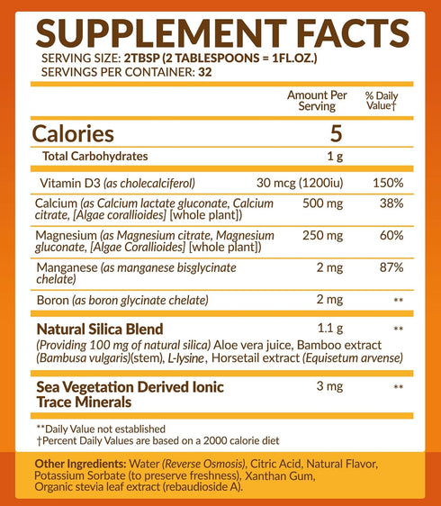 Calcium & Magnesium Liquid Supplement with Vitamin D3 - Natural Formula, 32 fl oz
