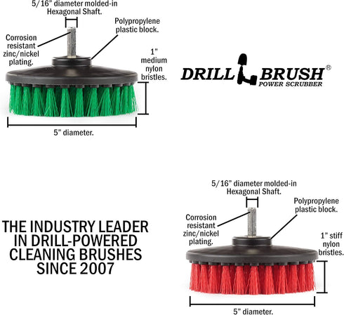 Drill Brush Cleaning Supplies Kit - Medium and Stiff Bristle Brush for Grout, Tile, Countertops, Floors