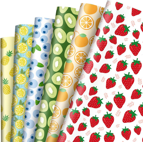 JarThenaAMCS 12 Sheet Fruit Wrapping Paper | 19.7 x 27.6 Inch | Strawberry Lemon Pineapple Gift Wrap Bulk