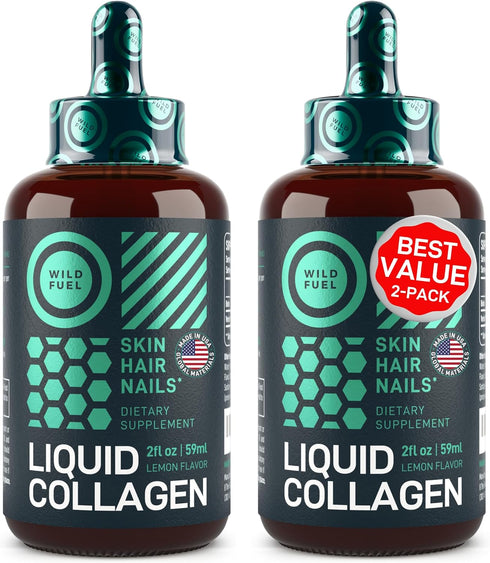 Liquid Collagen Peptides - 10,000mcg Collagen & 5,000mcg Biotin Drops for Youthful Skin, Hair Growth, Lemon Flavor