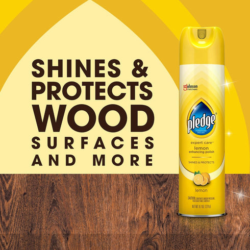 Pledge Expert Care Wood Polish Spray, 9.7 oz, Shines and Protects, Removes Fingerprints, Lemon, Pack of 3