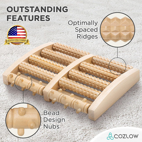 Wooden Foot Massager, Deep Tissue Roller for Plantar Fasciitis Pain Relief, Reflexology Massage Tool for Men & Women