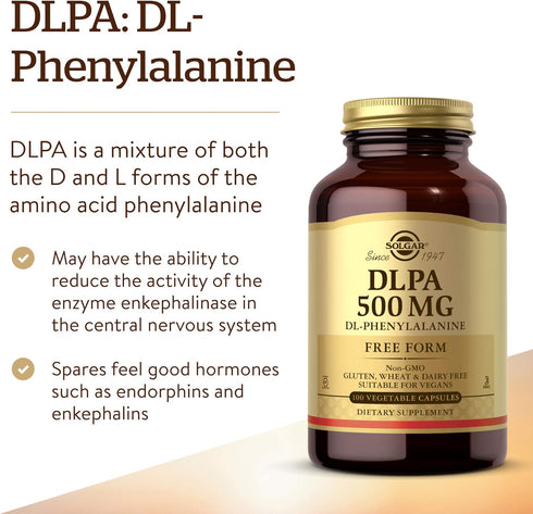 Solgar DLPA 500 mg, 100 Vegetable Capsules, Supports Central Nervous System, Vegan, Gluten Free
