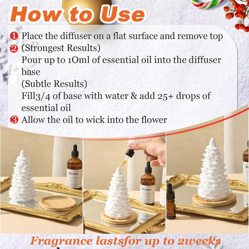 Honeydak Christmas Passive Essential Oil Diffuser Gifts, Christmas Tree Ceramic Diffuser with Wooden Tray for Home