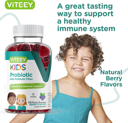 Probiotic Gummies for Kids - 2 Billion CFUs - Digestive Health Support, Vegan, Chewable Berry Flavor