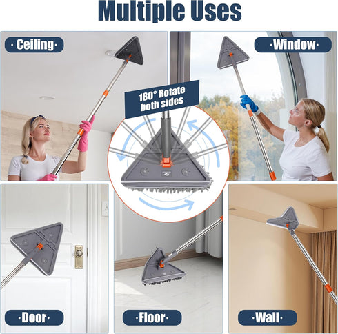 NexaGlow 80" 3-in-1 360 Extendable Wall Cleaner Mop with Rotating Head | Adjustable Wall Mop with Microfiber Pads